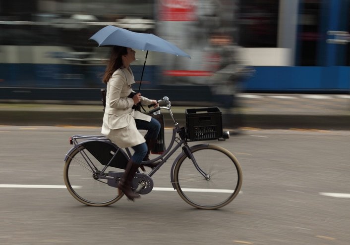 Cycling in the Rain during a code red alert in Amsterdam